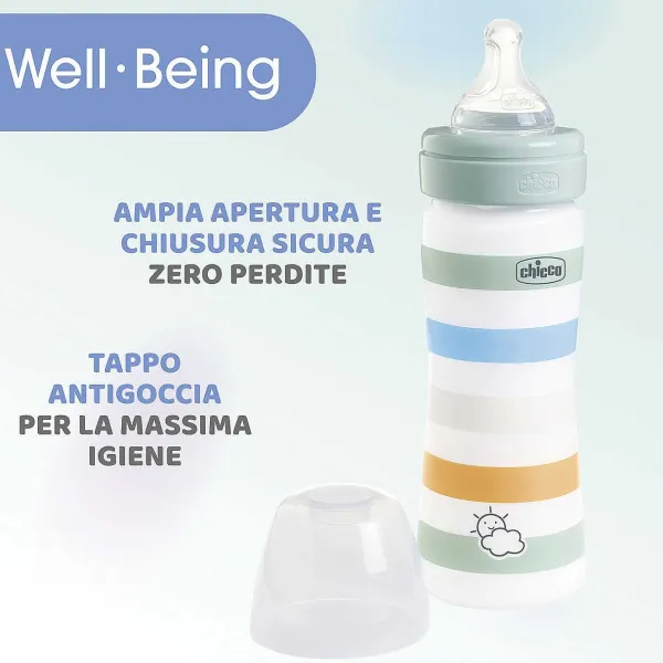 Biberon|Chicco Biberon Benessere 250Ml Flusso Medio In Plastica Verde