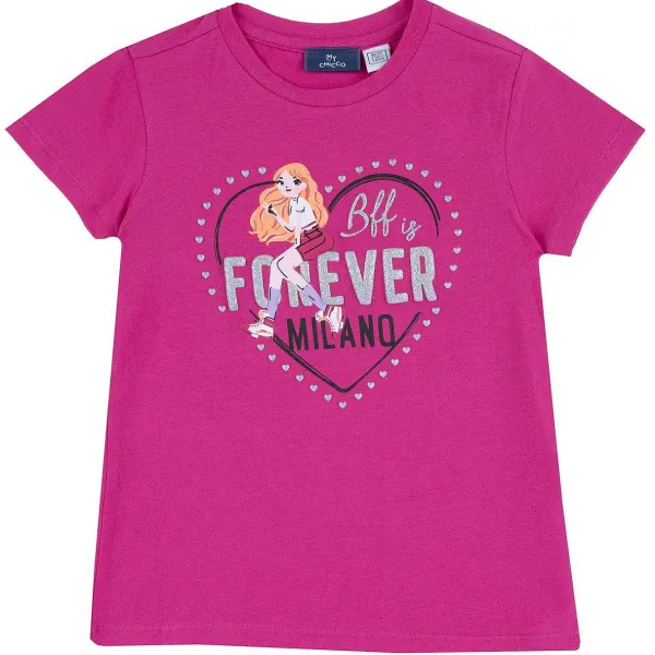T-Shirt|Chicco Maglietta Manica Corta E Stampa Rosa Scuro